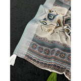 Women's Linen Cotton Printed Saree With Unstitched Blouse 5.5Mtr (Grey)