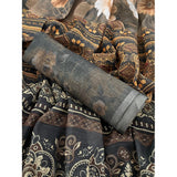 Beige linen-cotton printed saree with unstitched blouse, vibrant floral design for Indian women's traditional attire