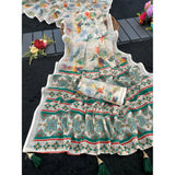 Women's Linen Cotton Printed Saree With Unstitched Blouse 5.5Mtr (Green)