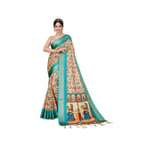 Sky blue cotton silk printed saree with unstitched blouse, vibrant Indian attire