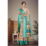 Sky blue cotton silk printed saree with unstitched blouse, vibrant Indian fashion accessory for women