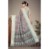Multi-colored cotton silk printed saree with unstitched blouse, vibrant Indian fashion accessory on mannequin
