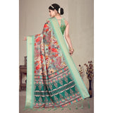Light green cotton silk printed saree with unstitched blouse, vibrant Indian wear for women's fashion