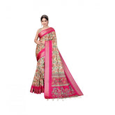 Cotton silk printed saree with unstitched blouse (5.5mtr, pink) - vibrant pink traditional Indian wear for women