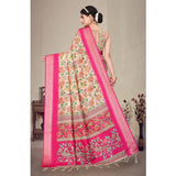 Pink cotton silk printed saree with unstitched blouse, vibrant Indian traditional wear