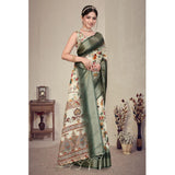 Women's Cotton Silk Printed Saree With Unstitched Blouse 5.5Mtr (Green)
