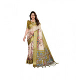 Women's Cotton Silk Printed Saree With Unstitched Blouse 5.5Mtr (Olive Green)