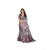 Wine cotton silk printed saree with unstitched blouse (5.5mtr), elegant Indian traditional wear on mannequin