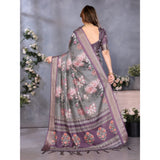 Wine cotton silk printed saree with unstitched blouse, vibrant pattern for women's traditional Indian wear