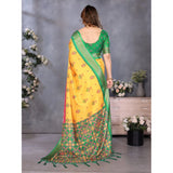 Yellow cotton silk printed saree with unstitched blouse (5.5mtr)
