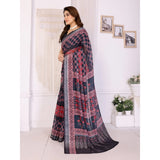 Black linen-cotton printed saree with unstitched blouse, versatile Indian women's wear
