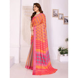 Women's Linen Cotton Printed Saree With Unstitched Blouse 5.5Mtr (Orange )