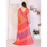 Women's Linen Cotton Printed Saree With Unstitched Blouse 5.5Mtr (Orange )