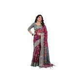 Women's Linen Printed Saree With Unstitched Blouse 5.5Mtr (Purple)