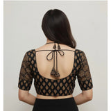 Black Ajrakh cotton printed sweetheart padded blouse with self-alterable sizes (36-40)
