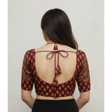 Maroon Ajrakh cotton printed sweetheart padded blouse, self-alterable 38 (ready for sizes 36–40)