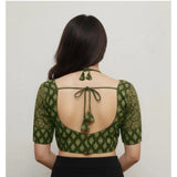Olive Ajrakh cotton printed sweetheart padded blouse (self alterable 36-40), women's ethnic attire on hanger