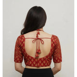 Red Ajrakh cotton printed sweetheart padded blouse for women, self-alterable sizes 36-40