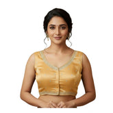 Beige Zimmi Choo sequin work V-neck padded blouse (self-alterable 36-40) - women's formal wear with back hook closure, sleeveless and sequin detailing