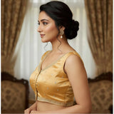 Beige Zimmi Choo sequin work V-neck padded blouse with self-alterable sizes 36-40, back hook closure on hanger