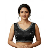 Black Zimmi Choo sequin work V-neck padded blouse for women (self-alterable 36-40)