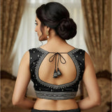 Black Zimmi Choo sequin work V-neck padded blouse (self-alterable 36-40)