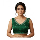 Green Zimmi Choo sequin work V-neck padded blouse for women (self-alterable 36-40)