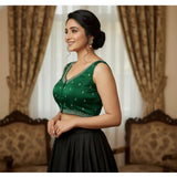 Green Zimmi Choo sequin work padded v-neck blouse, self-alterable size 36-40 on model