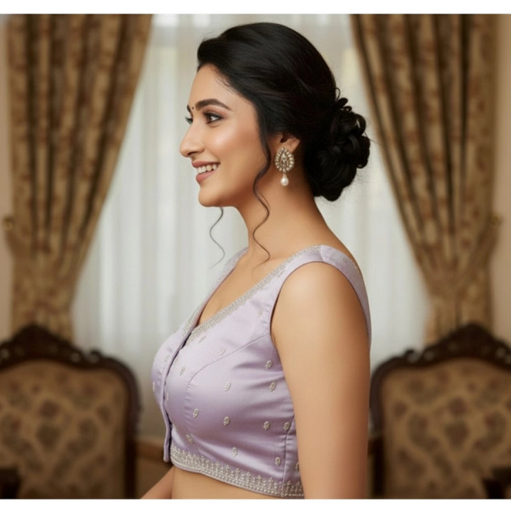 Lavender Zimmi Choo sequin work V-neck padded blouse (self-alterable 36-40) - women's fashion blouse with back hook closure, sleeveless design