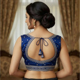 Navy Zimmi Choo sequin work padded V-neck blouse (self-alterable 36-40)