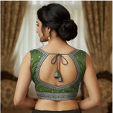 Olive Zimmi Choo sequin work V-neck padded blouse for women, self-alterable 36-40 size