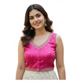 Pink Zimmi Choo sequin work V-neck padded blouse with self-alterable sizes 36-40
