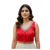 Red Zimmi Choo sequin work V-neck padded blouse, self-alterable size 36-40