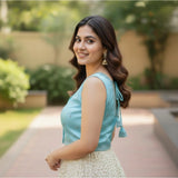 Sky Blue Zimmi Choo sequin work V-neck padded blouse for women (self-alterable 36-40)