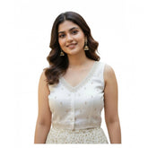 White Zimmi Choo sequin work V-neck padded blouse, self-alterable 36-40