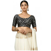 Black jacquard Zari round neck padded blouse with self-alterable size (36-40)
