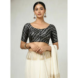 Black jacquard Zari round neck padded blouse with adjustable fit (38/36-40)