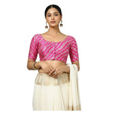 Pink jacquard Zari round neck padded blouse (self-alterable 36-40)