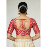 Red jacquard Zari round neck padded blouse (self-alterable 36-40)