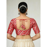 Women's Jacquard Zari Round Neck Padded Blouse (Red 38 Ready (Self Alterable 36–40)