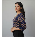 Women's Ajrakh Cotton Printed Halter Neck Padded Blouse (Navy 38 Ready (Self Alterable 36–40)