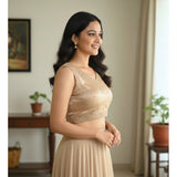 Women's Zimmi Choo Embroidered V-Neck Padded Blouse (Beige 38 Ready (Self Alterable 36–40)
