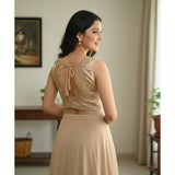 Beige Zimmi Choo embroidered v-neck padded blouse (38), self-alterable 36-40, stylish fashion wear for women