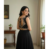 Black embroidered Zimmi Choo padded V-neck blouse (self-alterable 36-40)