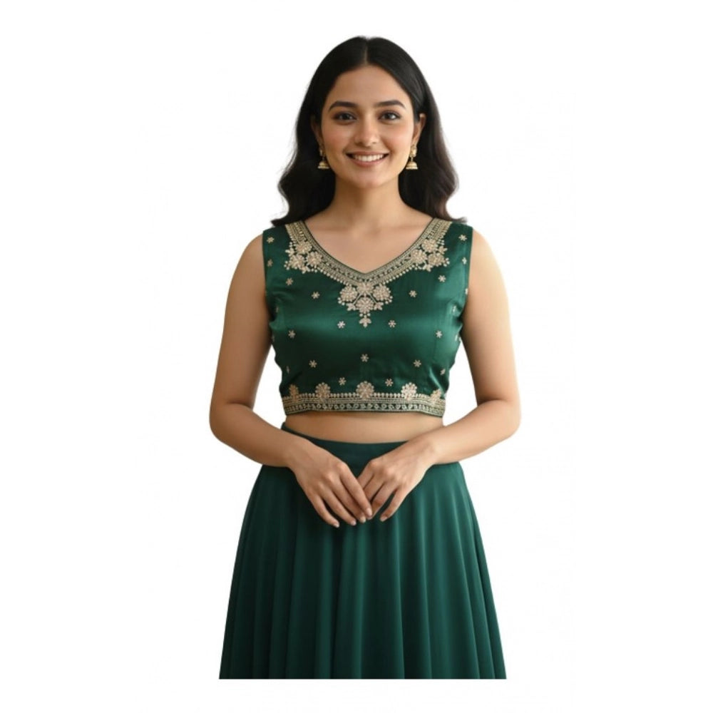 Green Zimmi Choo embroidered V-neck padded blouse (self-alterable 36-40)