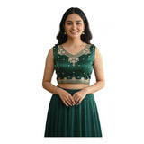 Green Zimmi Choo embroidered V-neck padded blouse (self-alterable 36-40)