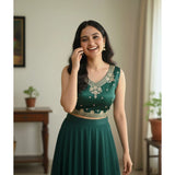 Women's Zimmi Choo Embroidered V-Neck Padded Blouse (Green 38 Ready (Self Alterable 36–40)