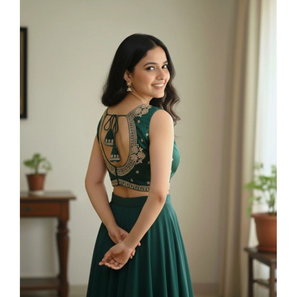 Green Zimmi Choo embroidered padded blouse with short sleeves and front hook closure