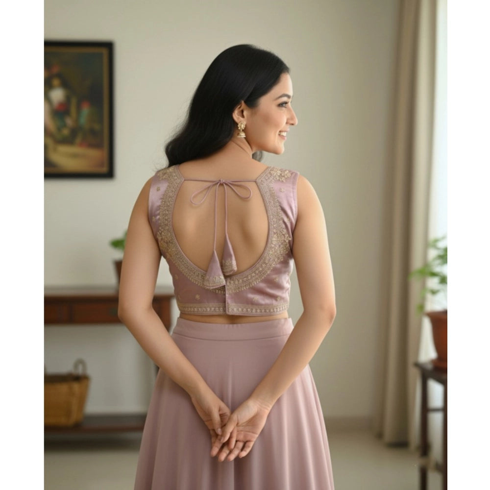 Lavender Zimmi Choo embroidered padded v-neck blouse (self-alterable 36-40)