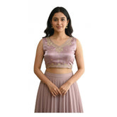 Lavender embroidered Zimmi Choo padded blouse with short sleeves on hanger (self-alterable 36-40)